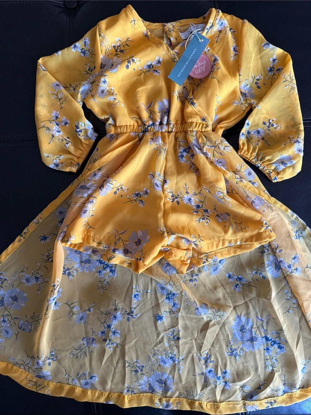 Girls Yellow Floral One-Piece Romper Dress